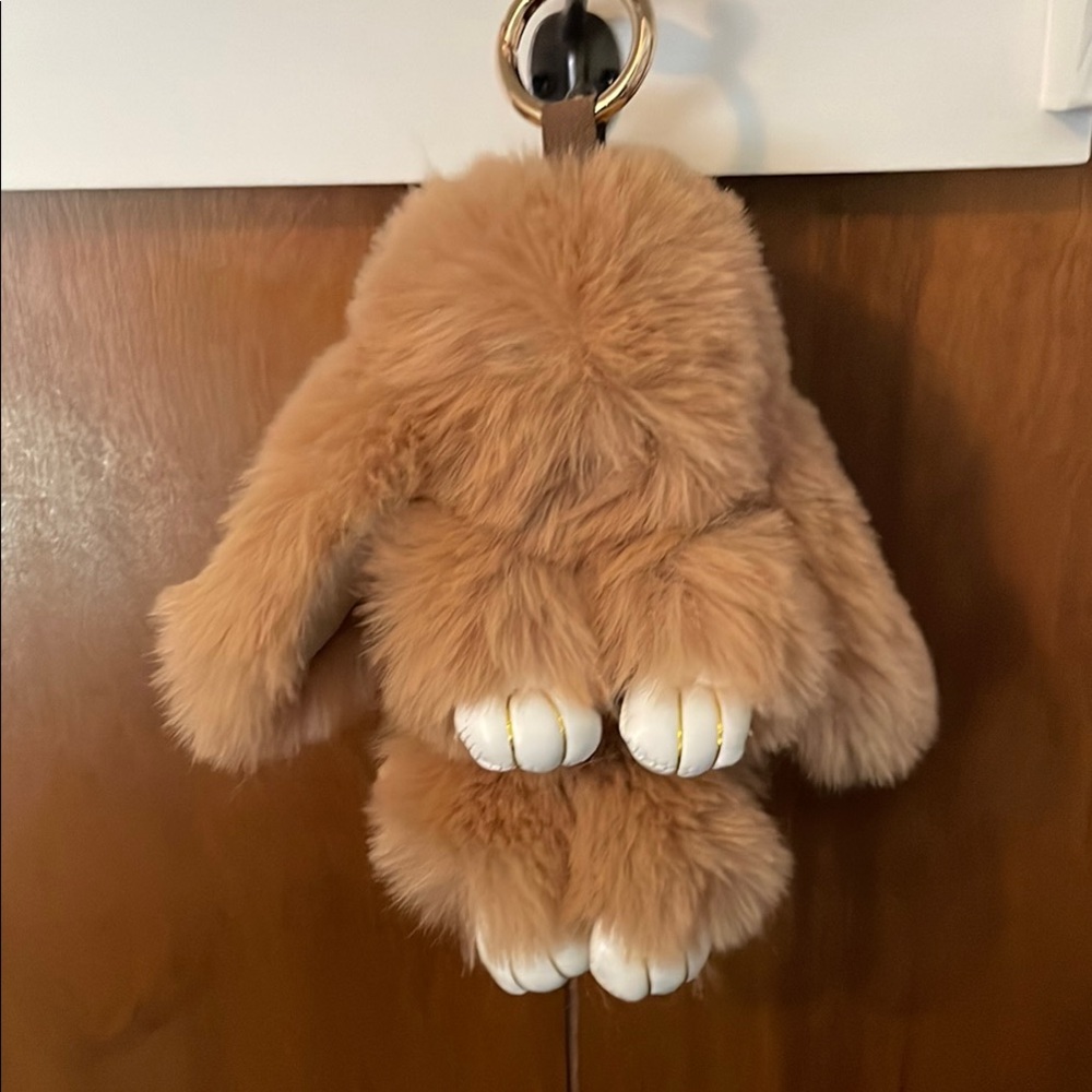 Fluffy Dark Tan Bunny Keychain